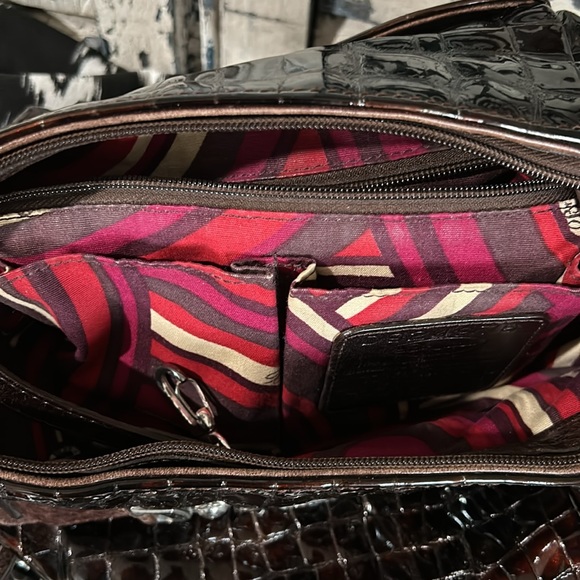 Brighton Patent Crocodile Vintage Croc Embossed Purse Brown Leather Shoulder Bag - Picture 11 of 14